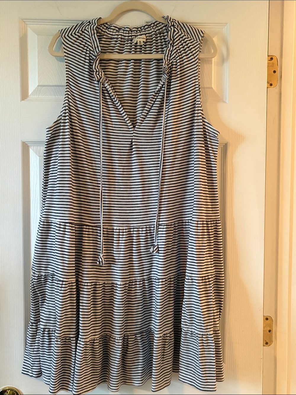Max Studio Black and White Striped Tiered Sleeveless Dress